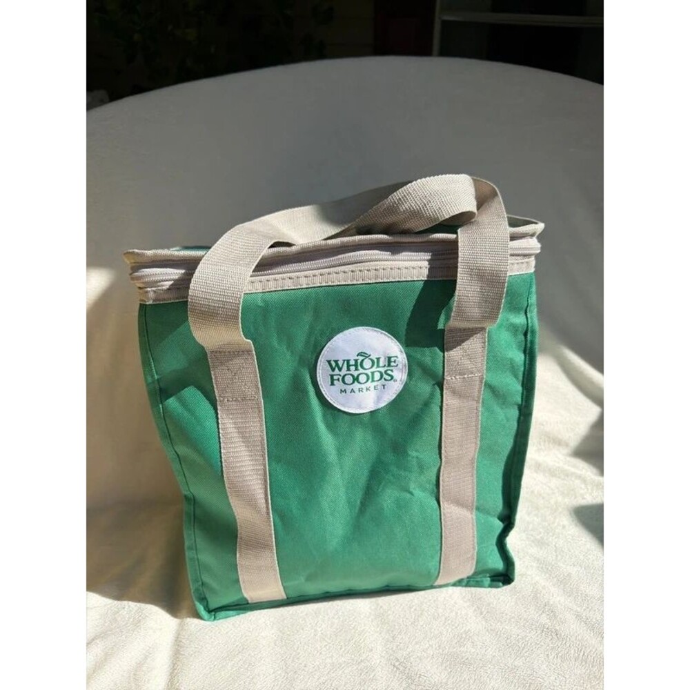 Whole Foods Market shopping bag insulated reusable green gray clean